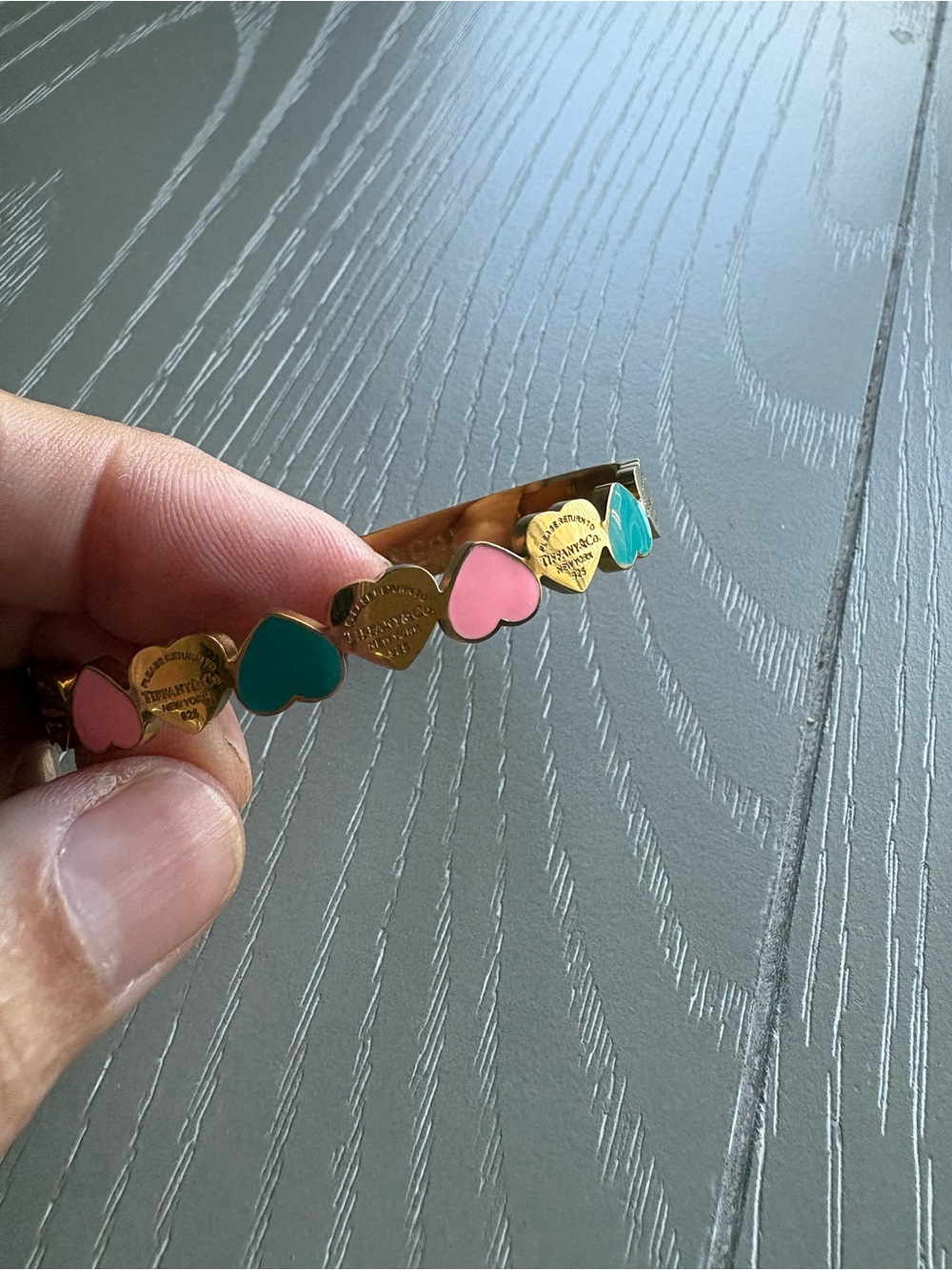 FASHION Gold plated Heart Bracelet with Pink and Teal Enamel - Picture 9 of 10